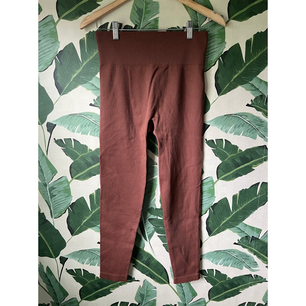OQQ Ribbed Leggings Womens Large Brown